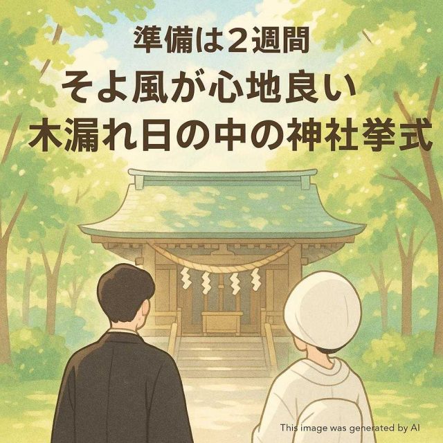 【準備は2週間】そよ風が心地良い木漏れ日の中の神社挙式