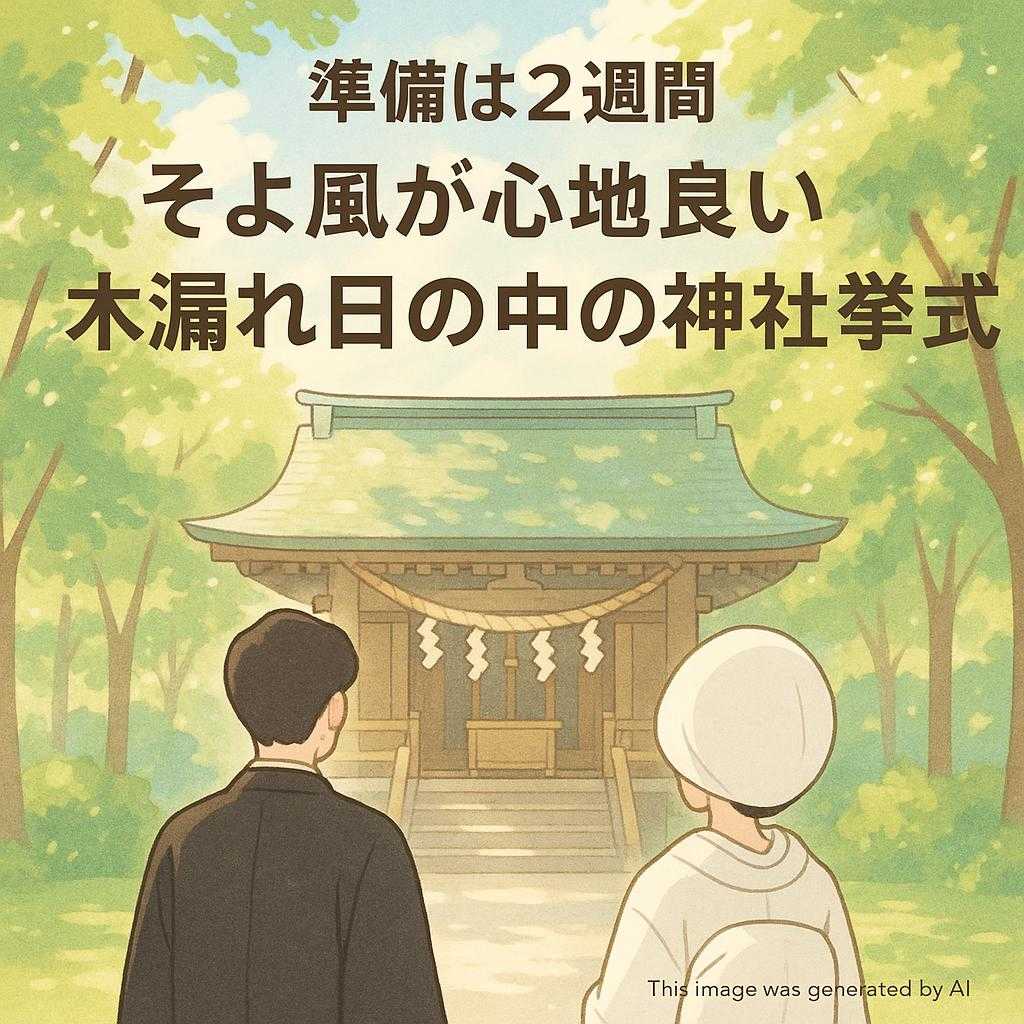 【準備は2週間】そよ風が心地良い木漏れ日の中の神社挙式